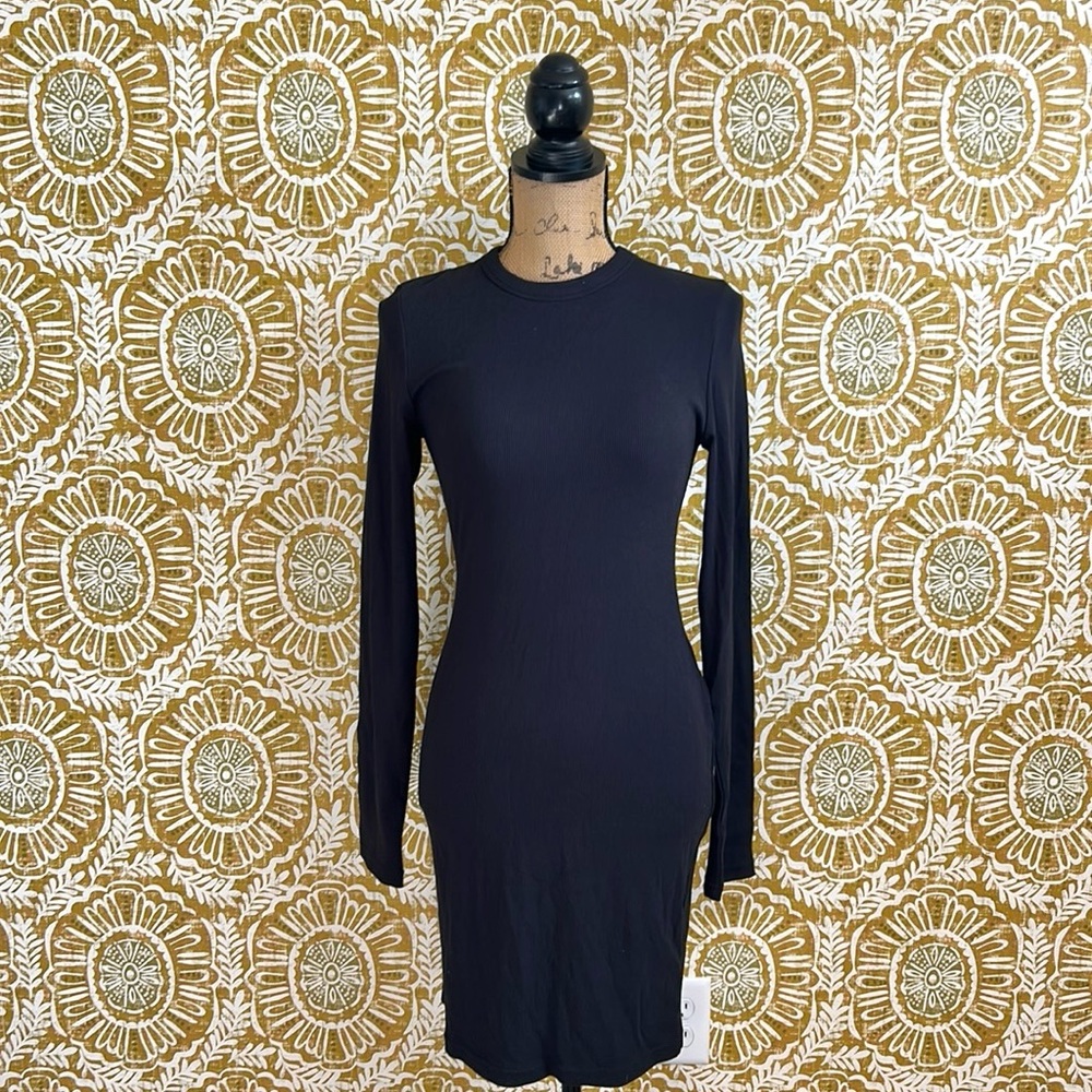 NWT All Things Golden The Luxe Rib Long Sleeve Bodycon Mini Dress in Black Sz XL - Picture 5 of 10